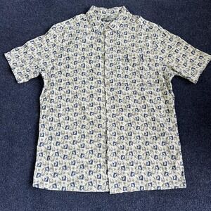 Campia Shirt Mens Large Green Blue Rayon Short Sleeve Button Front Floral Print